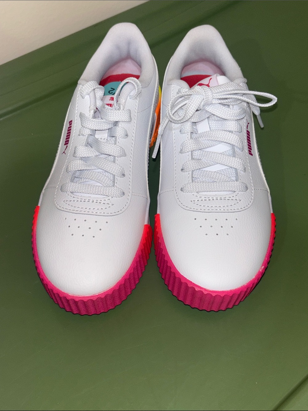Puma Kids White Sneakers with Pink Gradient Sole